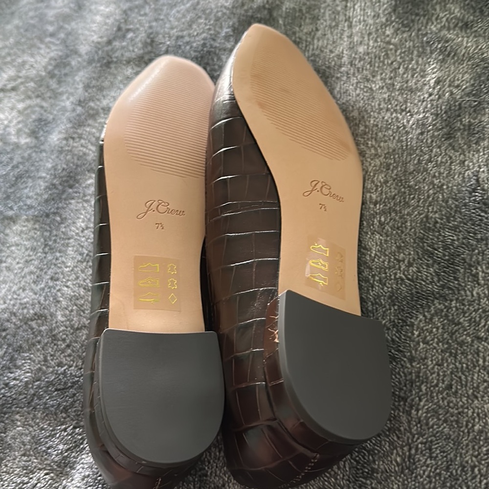 J. Crew Dark Brown Croc-Embossed Leather Flats - Picture 5 of 9